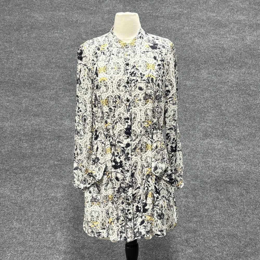 Haute Hippie Dress Womens Medium Black White Yellow Silk Floral Long Sleeve Boho